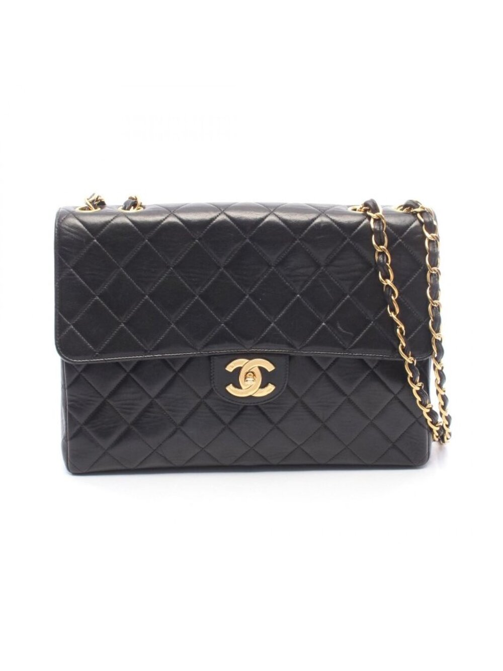Chanel Shoulder Bag Maxi Quilted 30 Single Flap Black Lambskin Chain